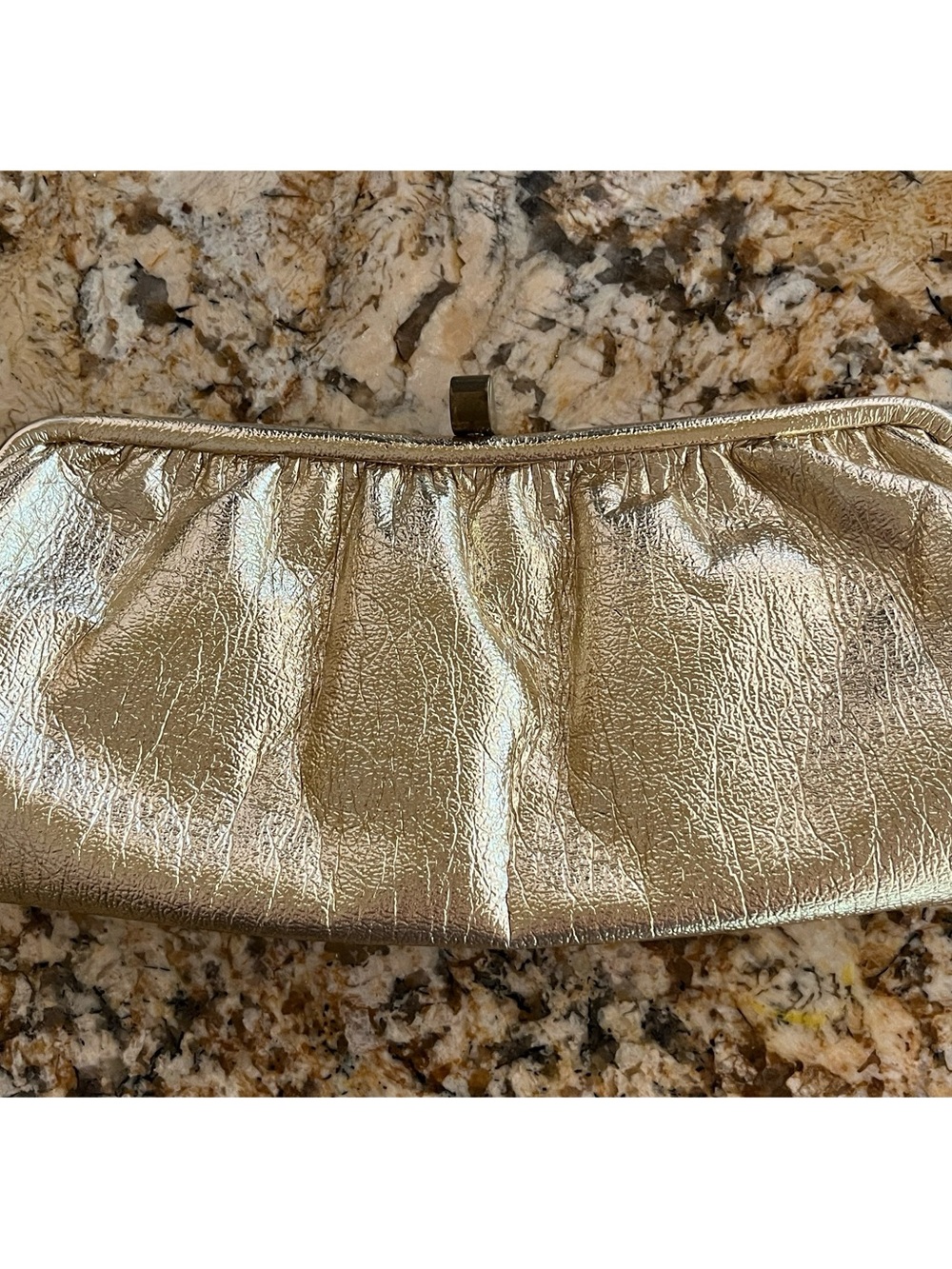 Vintage 1960’s Gold Metallic Evening Clutch with rainbow striped lining